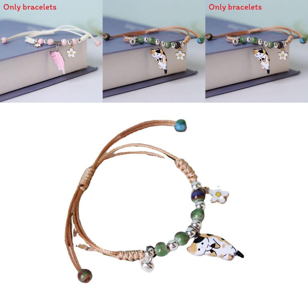 Минималистичный браслет-шарм с кошкой из сплава и плетеного шнура для женской моды и в подарок