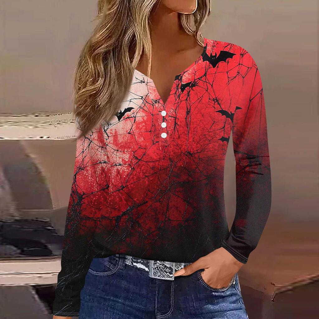 Жен. Футболка Футболка на пуговицах с длинным рукавом Повседневные Выходные Мода Классический Топ с v-образным вырезом Обычный