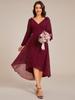 Ever-Pretty Women's Butterfly Design Long Sleeves Midi-Length A-Line Asymmetrical Hem Chiffon Wedding Guest Dress