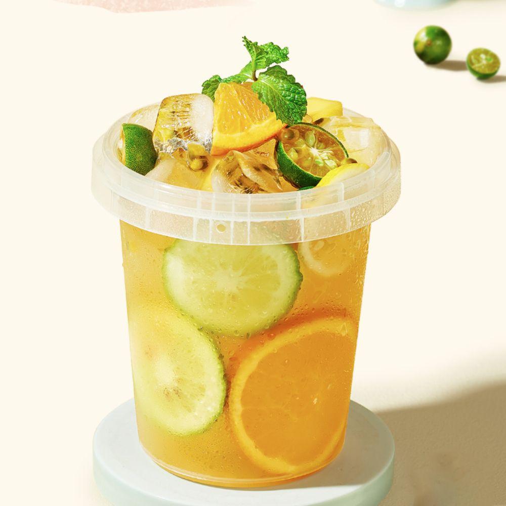 10pcs 500/750/1000ml Ice Cube Bucket with Lid Food Storage Jar Milk Tea Bucket Milk Tea Shop