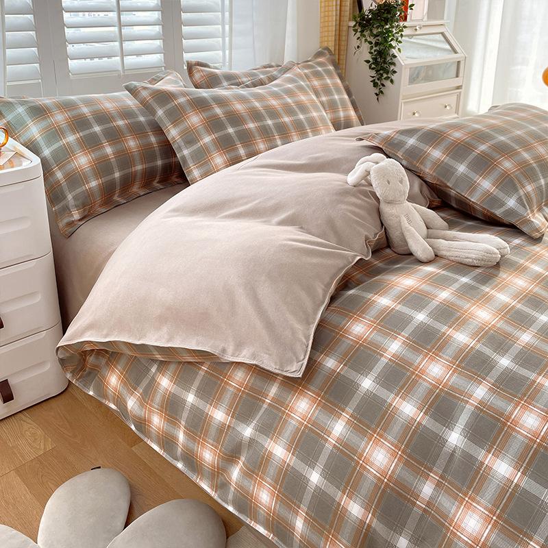 Plaid Striped Bed Sheet Quilt Cover Twill Thickened Quilt Cover Bedding Quilt Cover Three-piece Bed Sheet Set