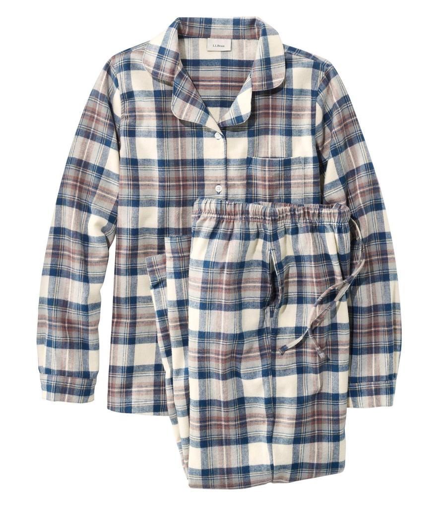 LL Bean Scotch Plaid Flannel US Indigo 1000089130 Women's Pajamas, Plaid, Fit, Petite, Medium, Tartan, Blue,