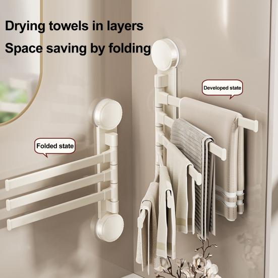 Towel Rack with Extended Pole 180-Degree Rotation Suction Cup Design Quick Installation Multi-Purpose Holder Wall Mounted Towel Hanger