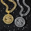 Men Hip Hop Big Rotatable US Dollar Money Sign Pendant Necklace 13mm Iced Out Cuban Chain Choker Necklace Rap Rock Charm Jewelry