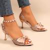 Women Sandals Summer Fashion Sexy Slingback High Heels Elegant Bow-knot Pointed Toe Sequins Party Wedding Pumps Sandalias Mujer