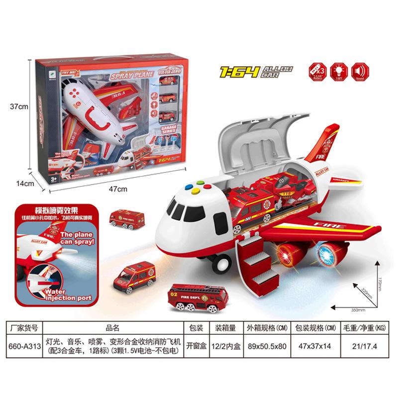 European Station Children'S Large Plane Police Fire Engineering Urban Alloy Car Deformation Storage Aircraft Spray Toys