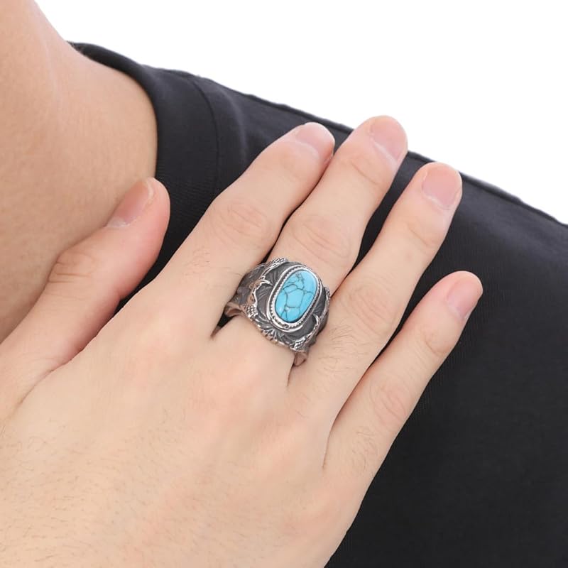 [sakuto] ring men's ring eagle eagle turquoise stainless steel native American accessories (17)