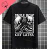 Funny Smile Now Cry Later Clown Mask Graphic Tshirt Chicano Style Shortsleeve Pure Cotton Streetwear Fashion Casual Tshirt