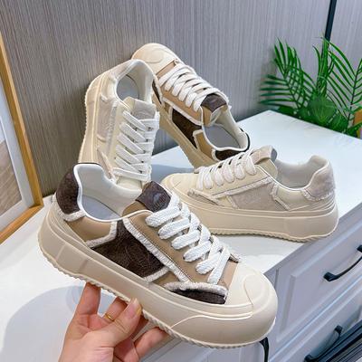 Кожаные маленькие белые туфли женские весна 2025 новые ретро повседневные туфли на платформе туфли на высокой платформе женская мода контрастные женские туфли