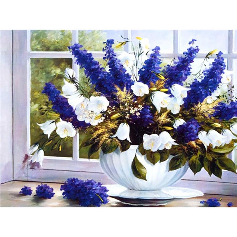5D DIY Алмазная картина Ваза Алмазная вышивка Цветочный пейзаж Вышивка крестиком Полный круглый дрель Домашний декор Ручной художественный подарок