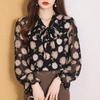 Printed Shirt Women, Design Ruffled Top, Fashionable Ageing Polka Dots Flutter Simple Commuter Shirt