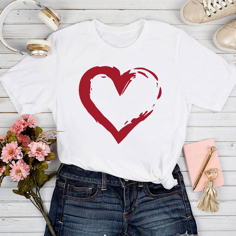 Fashion Women Love Heart Print T Shirt Funny Casual O-Neck Short Sleeves T-Shirt Summer Female Tee Shirt