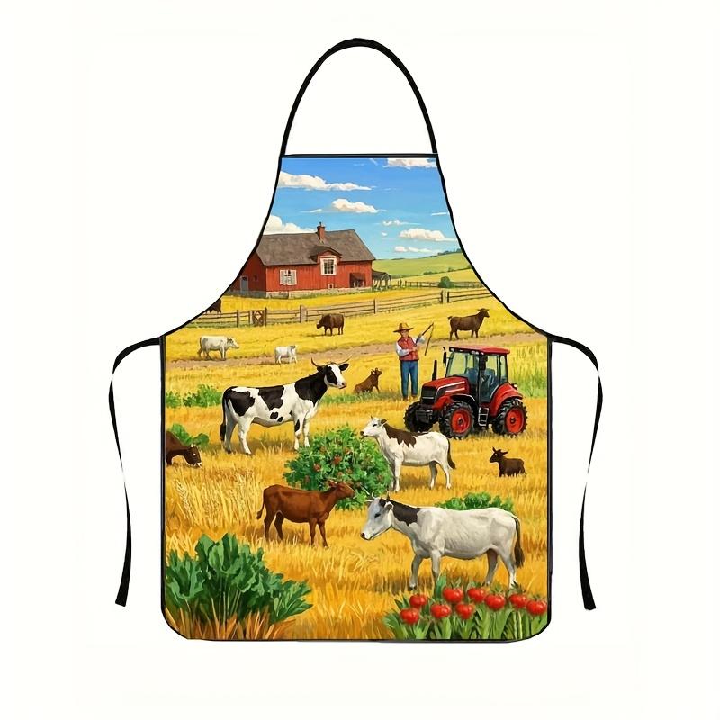 1pc Cow Farm Pattern Apron for Men And Women, Party Apron