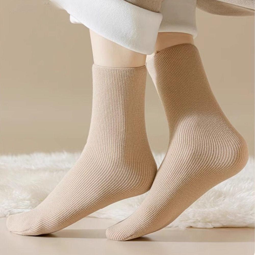 Solid Color Thick Plush Snow Sock Seamless Mid Length Sock Hot Velvet Floor Hosiery for Women Mens
