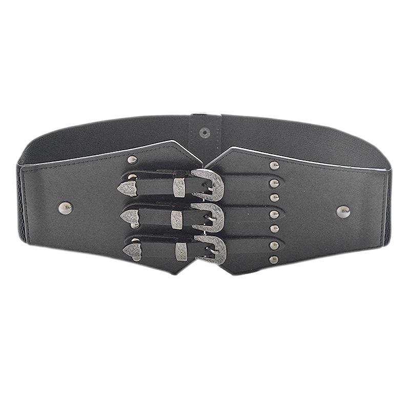 Women's Retro Faux Leather Belt with Rivet Pin Buckle - Versatile Wide Waistband Accessory
