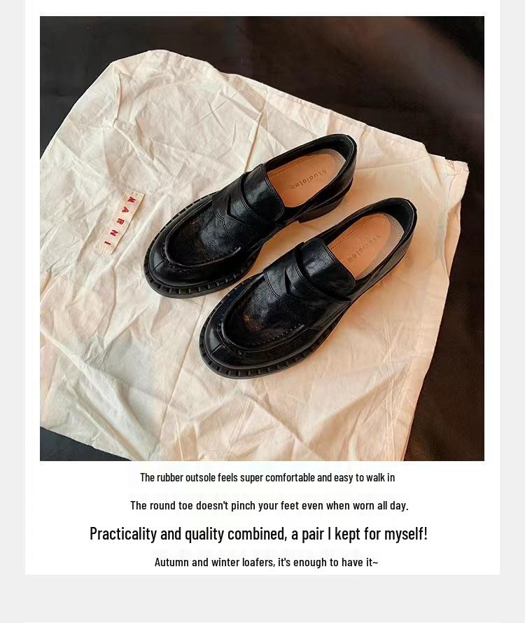 Виноградная Мама Осенние Ретро Женские Лоферы из Мягкой Кожи с Круглым Носком и Массивным Каблуком