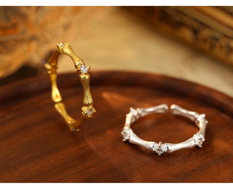 Кольцо Banyan Tree из серебра 925 пробы с цирконом, бамбук, открытое кольцо для женщин - Элегантное и модное украшение на указательный палец