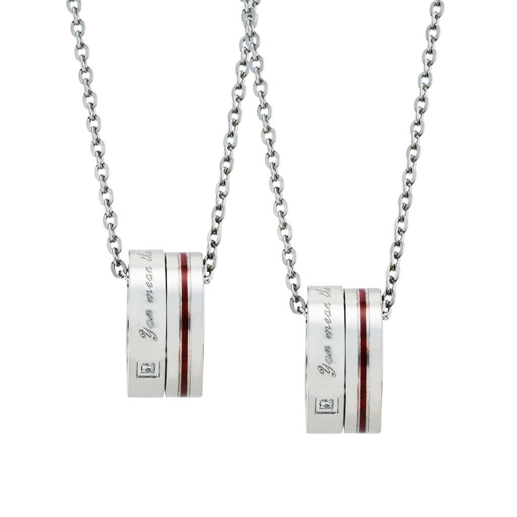 Pair Necklace Set of 2 Surgical Stainless Steel Red Thread Double Ring Ring Parts 2 Message Cubic Zirconia Hypoallergenic 38cm 45cm 4SUP110SV