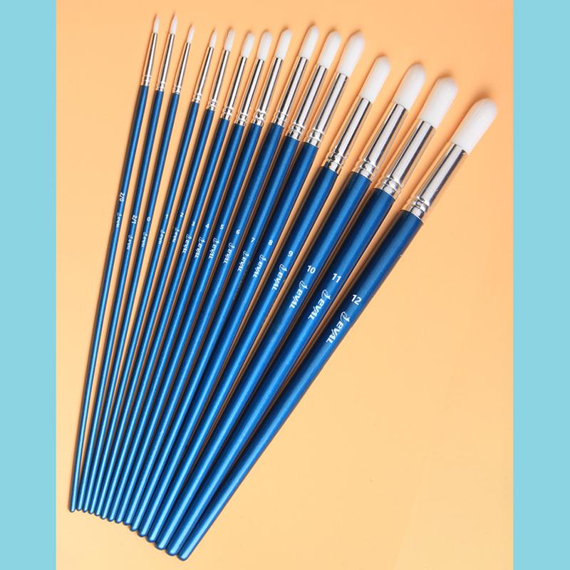 JOWOART 15 Piece White Nylon Hair Watercolor Paint Brush Birch Wood Long Rod Paint Art Painting Round Head Gouache Brush Artist Tool