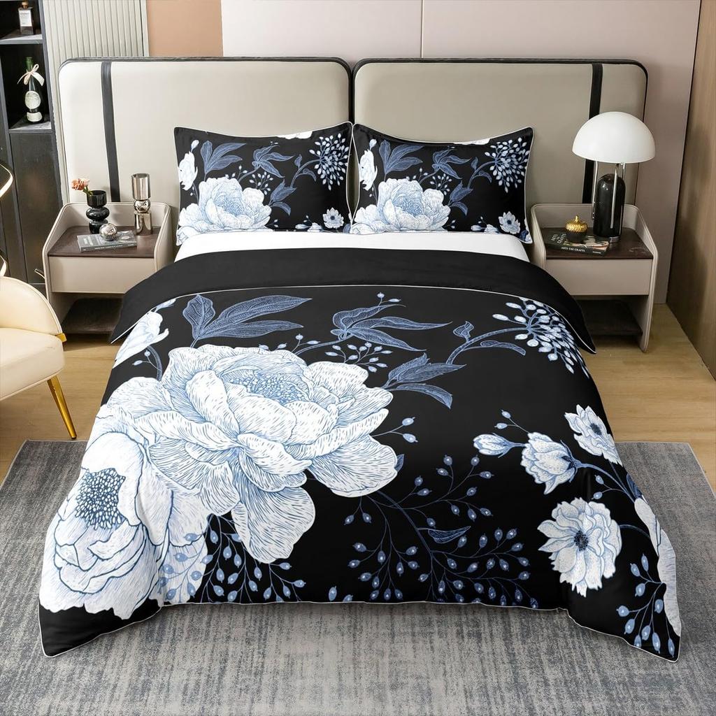 Пододеяльник Квин с цветочным принтом для подростков и взрослыхРетро цветы листья Покрывало для одеялаНабор постельного белья с масляной живописьюСадовая дикая природа Постельный набор