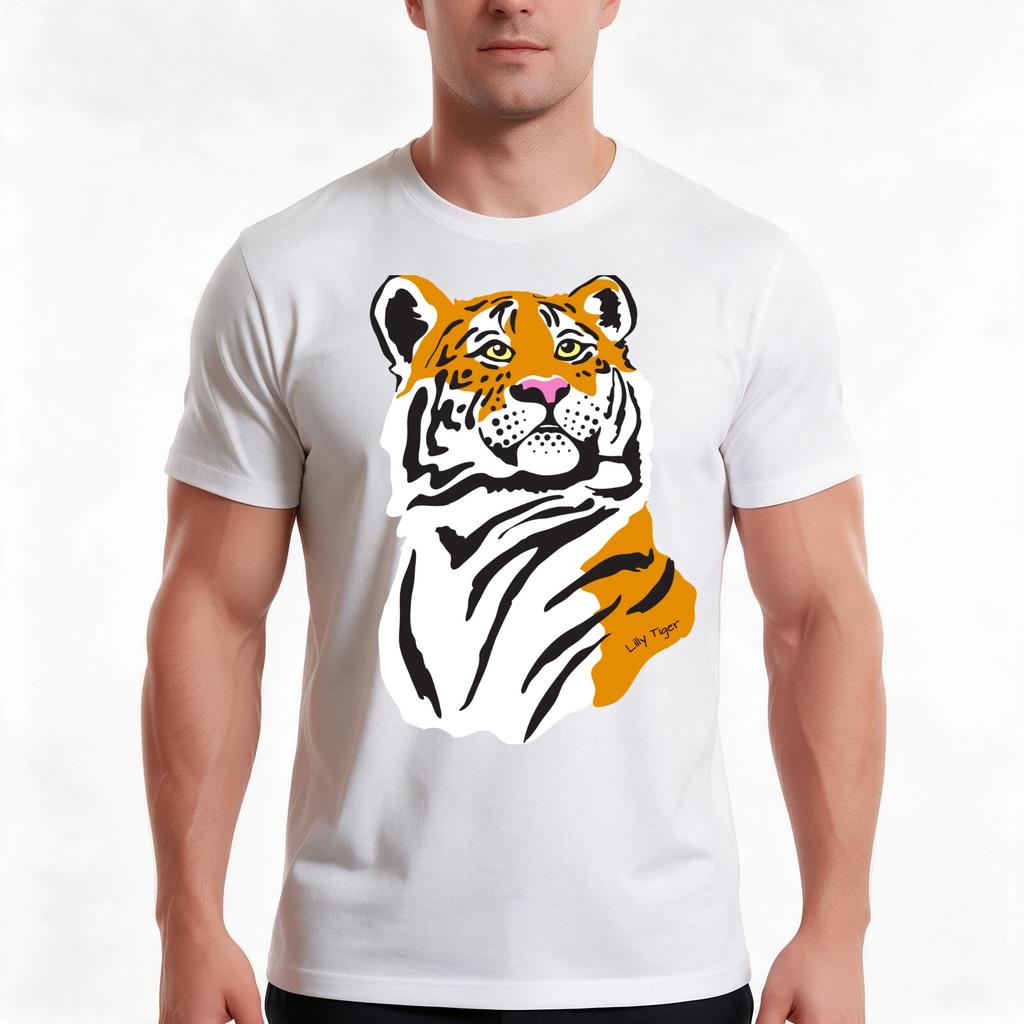 Lilly Tiger Cute Simple Vector Tiger Illustration Tshirt Summer Casual Cotton Tee Oversized Streetwear Tops 100 Cotton