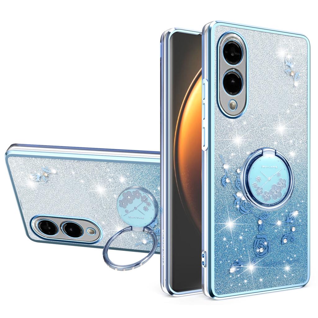 KADEM For Samsung Galaxy S25 Edge Case Ring Kickstand TPU Flowers Phone Cover Gradient Glitter