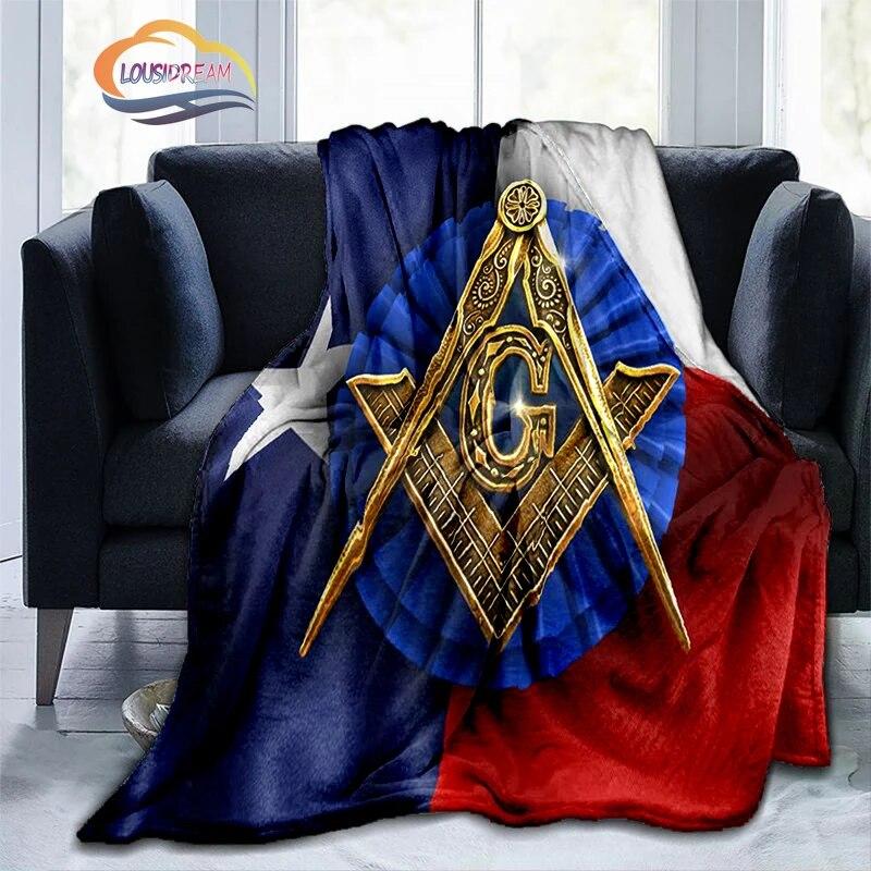 Print Freemasonry Flannel Blanket Masonic Air Conditioning Sofa  Portable Travel Camping   Suitable for All Season