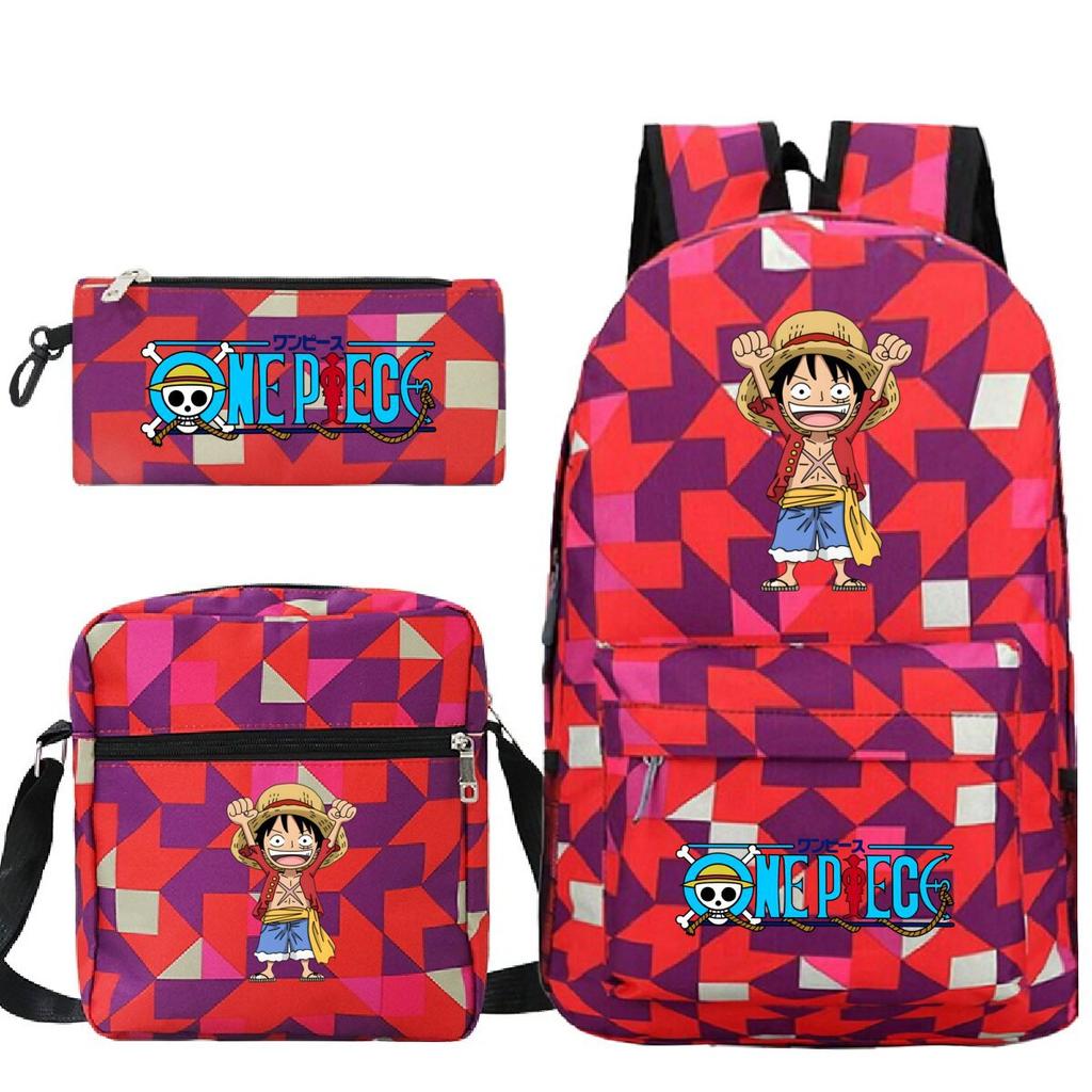 New Animation One Piece Printed Backpack for Primary and Secondary School Students Large Capacity School Bag Combination Three-piece Set