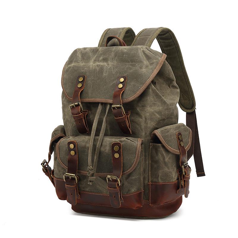 Unisex Waterproof Waxed Canvas Travel Backpack for Outdoor Sports and Laptops