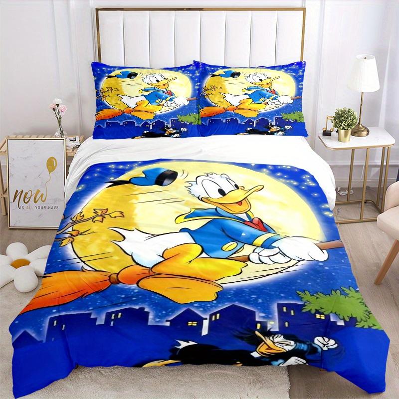 3pcs Halloween Donald Duck Flying on Broomstick Moon Printed Quilt Set - Includes 1 Quilt Cover and 2 Pillowcases, Machine Washable - Suitable fo