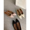 French Sweet Satin Bow Pointed Head Shallow Mouth Single Shoes In the Autumn of 2024 New Temperament Inner Height Increase Small Leather Shoes