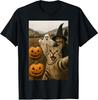 Funny Halloween Cat Selfie With Ghost Boo Witch Unisex T-Shirt