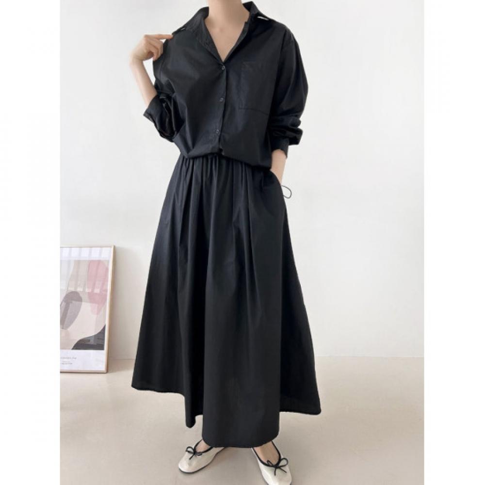 Shop Women S Collared drawString Shirt Long Skirt Set Black Ara wSet 4952