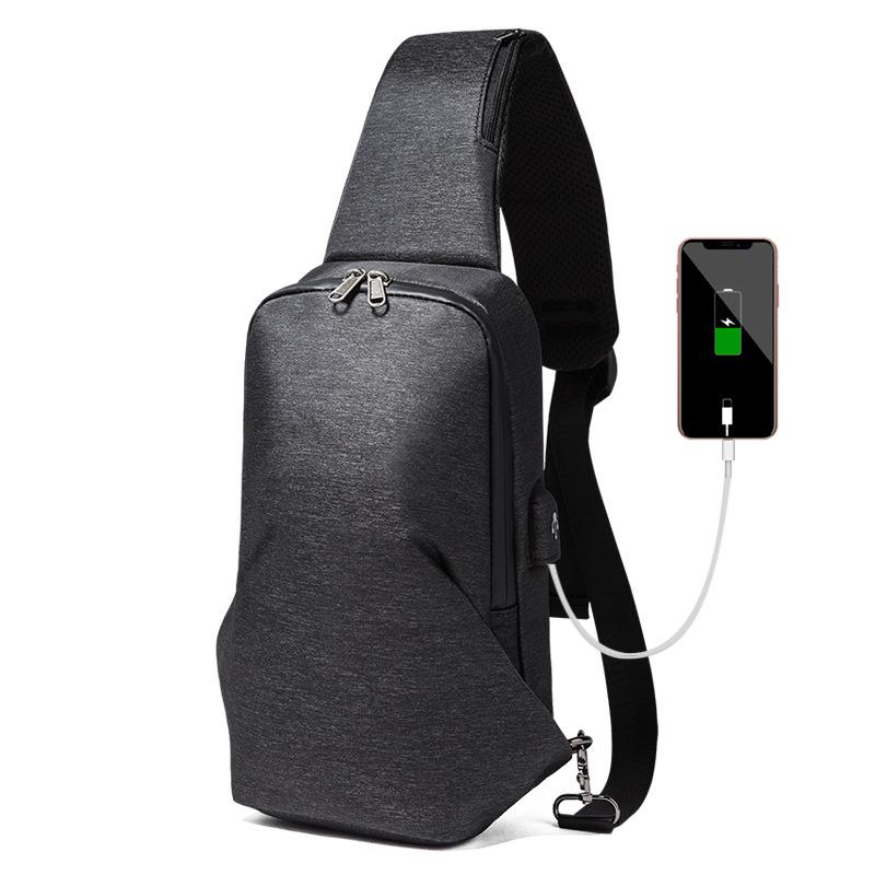 New Men's Trendy Cool Chest Bag Shoulder Messenger Bag USB Charging Men's Bag Youth Sports Small Backpack