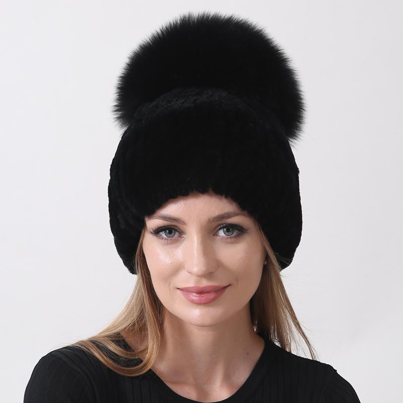 Зимняя теплая меховая шапка с помпоном, шариковая шапка из натурального меха кролика рекс, лисы, пушистая женская шапка