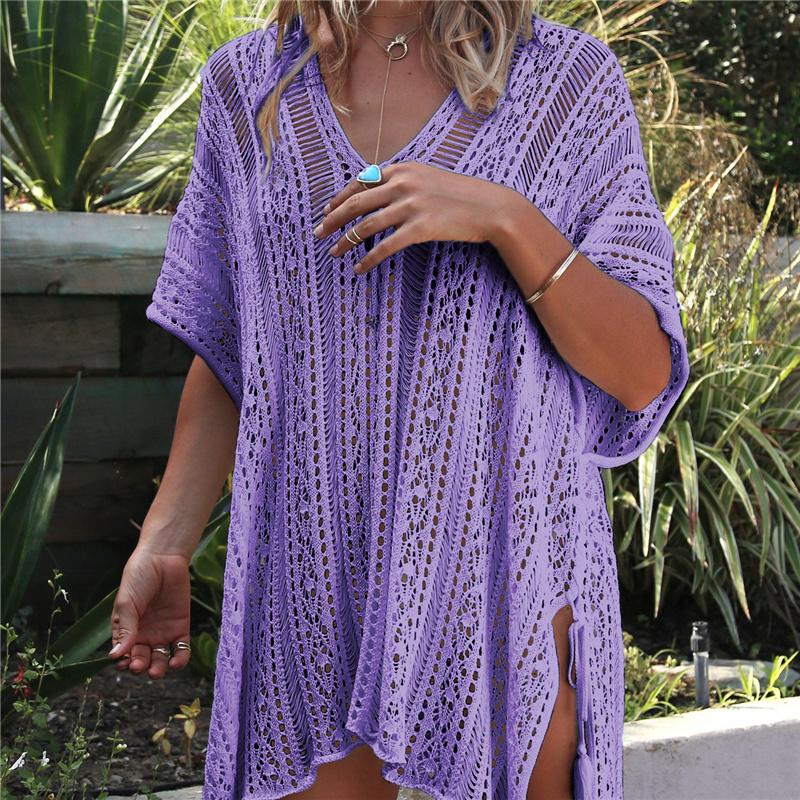 2022 New Arrivals Sexy Beach Cover Up White Crochet Robe De Plage Pareos for Women Swim Wear Saida De Praia Beachwear Coverups Q206