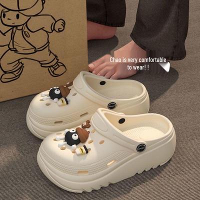 Женские мультяшные универсальные нескользящие пляжные шлепанцы: Без запаха, бесшумные, на толстой подошве, дышащие, летний стиль, с дизайном баотоу.