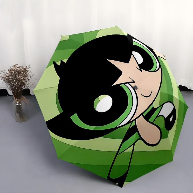Powerpuff Girls, Buttercup- Automatic Opening and Closing, 8-rib Structure Portable Umbrella, Suitable for Men and Women in All Seasons - Pe