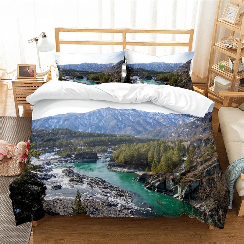 Пододеяльник «Алтайские горы» King Queen, комплект постельного белья «Природный пейзаж», «Лесной пейзаж», «Озеро», покрывало из полиэстера