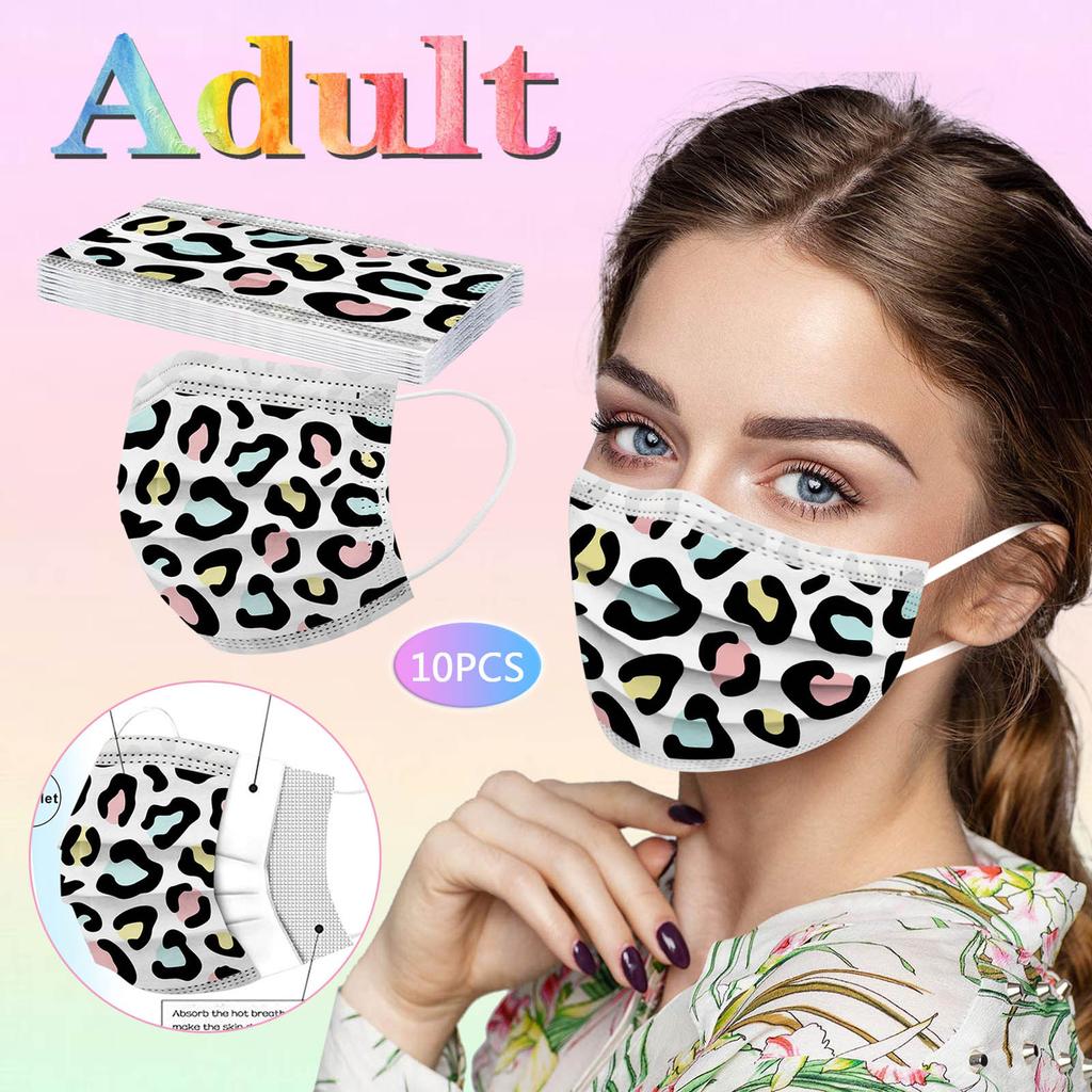10PCS Adult Three-Layer Disposable Dust-Proof Protective Leopard Print Mask