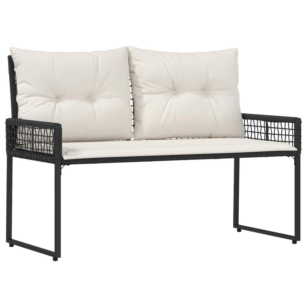 Outdoor Bench with Cushions Black and Cream White 118 x 55 x 82 cm