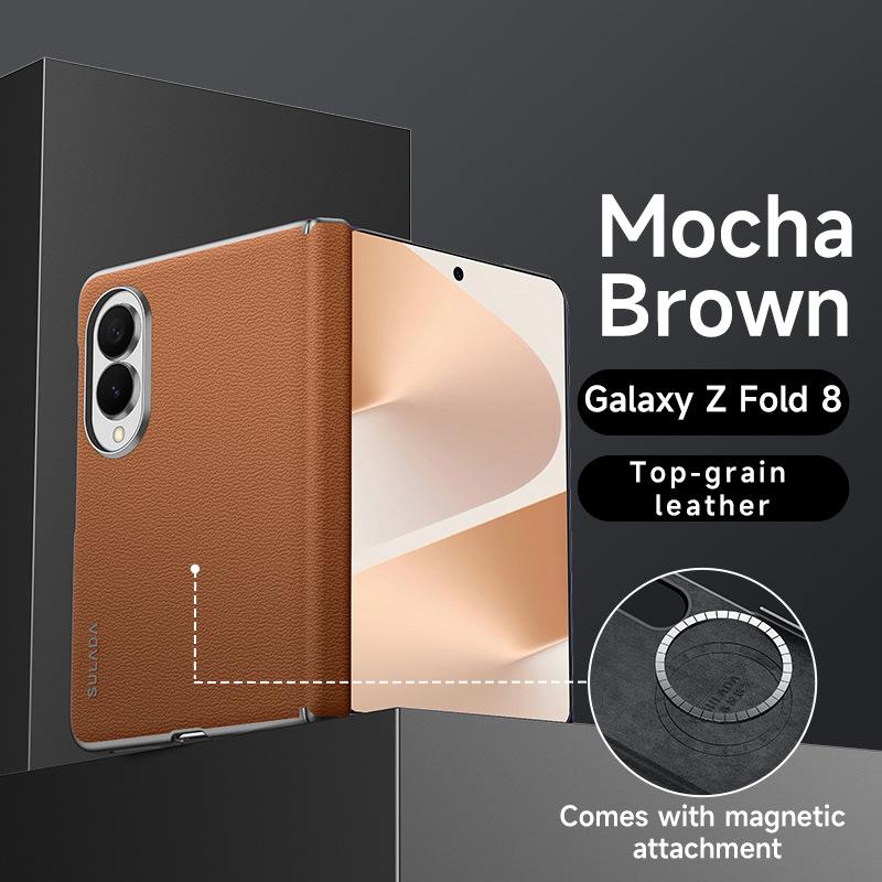 Luxury 100% Genuine Leather Magnetic Case for Samsung Galaxy Z Fold8 Z Fold 8 Ultra MagSafe Wireless Hinge Cowhide Back Cover