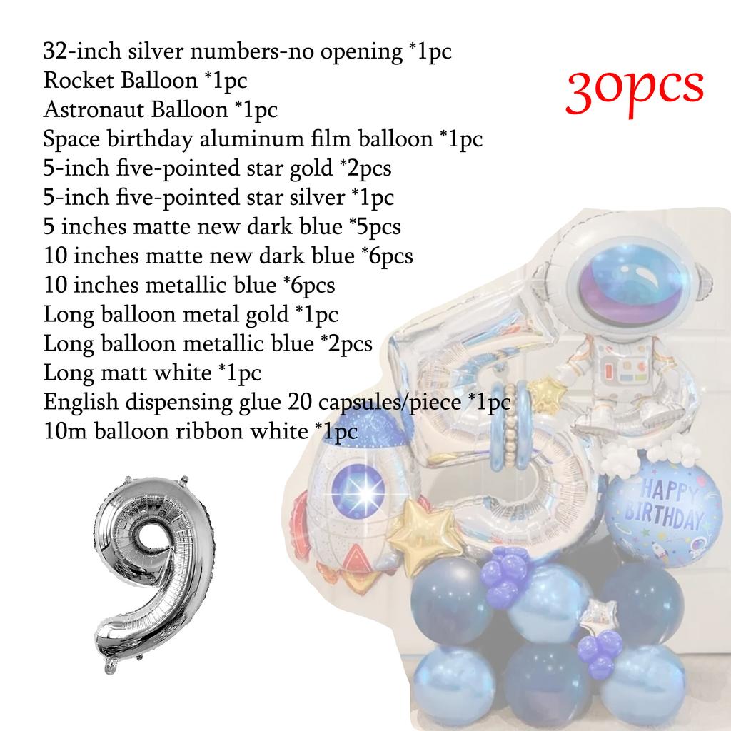 Outer Space Theme Party Astronaut Rocket Number Foil Balloons Boy Birthday Party Decorations Kids Baby Shower Supplies