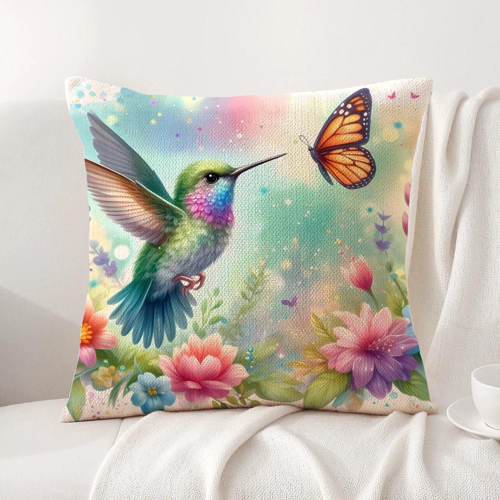 Good Quality Plant and Bird Cushion Cover Natural Linen Organic Fabric DoubleSided Printing Sofa Home Decor Gift Pillow Cover