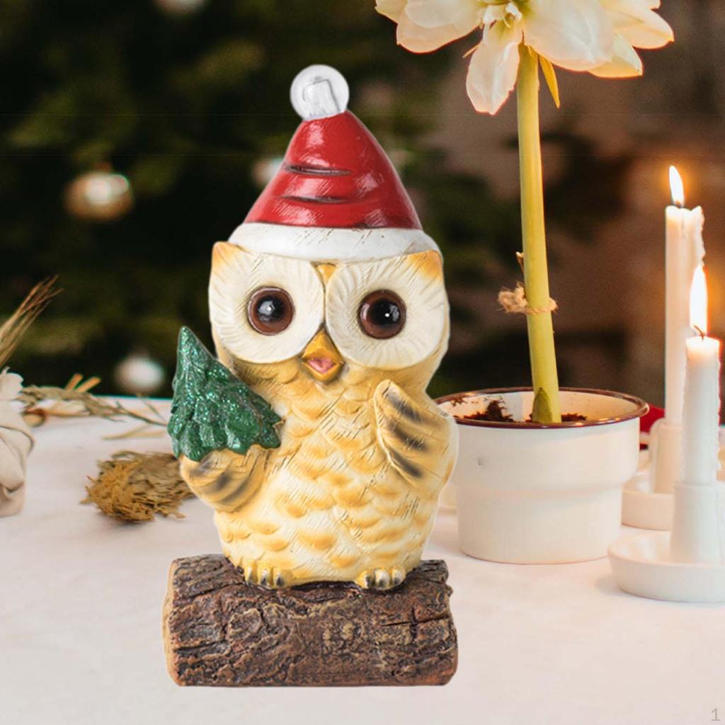 Рождественская скульптура совы с большими глазами, статуэтка с декором в виде светящегося дома, статуэтка для рабочего стола