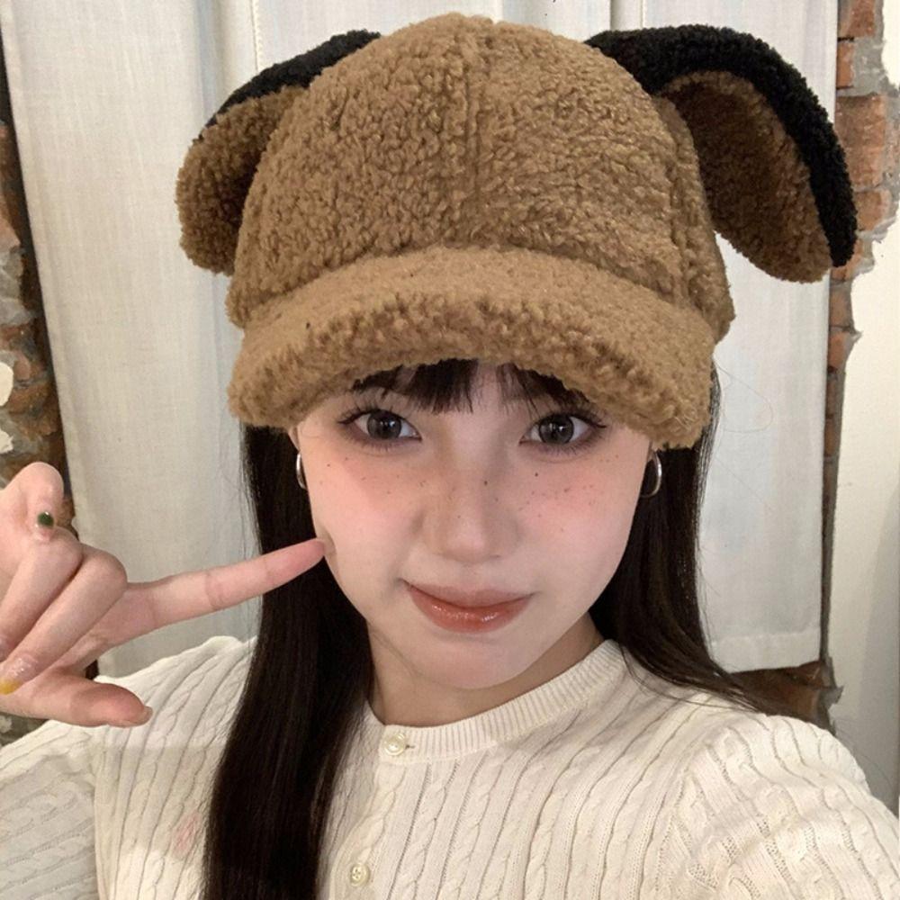 Sunshade Rabbit Ear Baseball Hat Adjustable Winter Peaked Cap Casual Lamb Wool Baseball Cap  Female