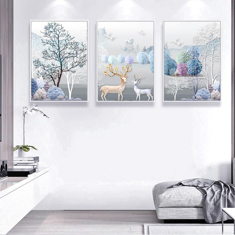 Popular Modern Three-dimensional Abstract Tree Deer Living Room Decorative Canvas Painting Oil Painting Canvas Wall Art Winter