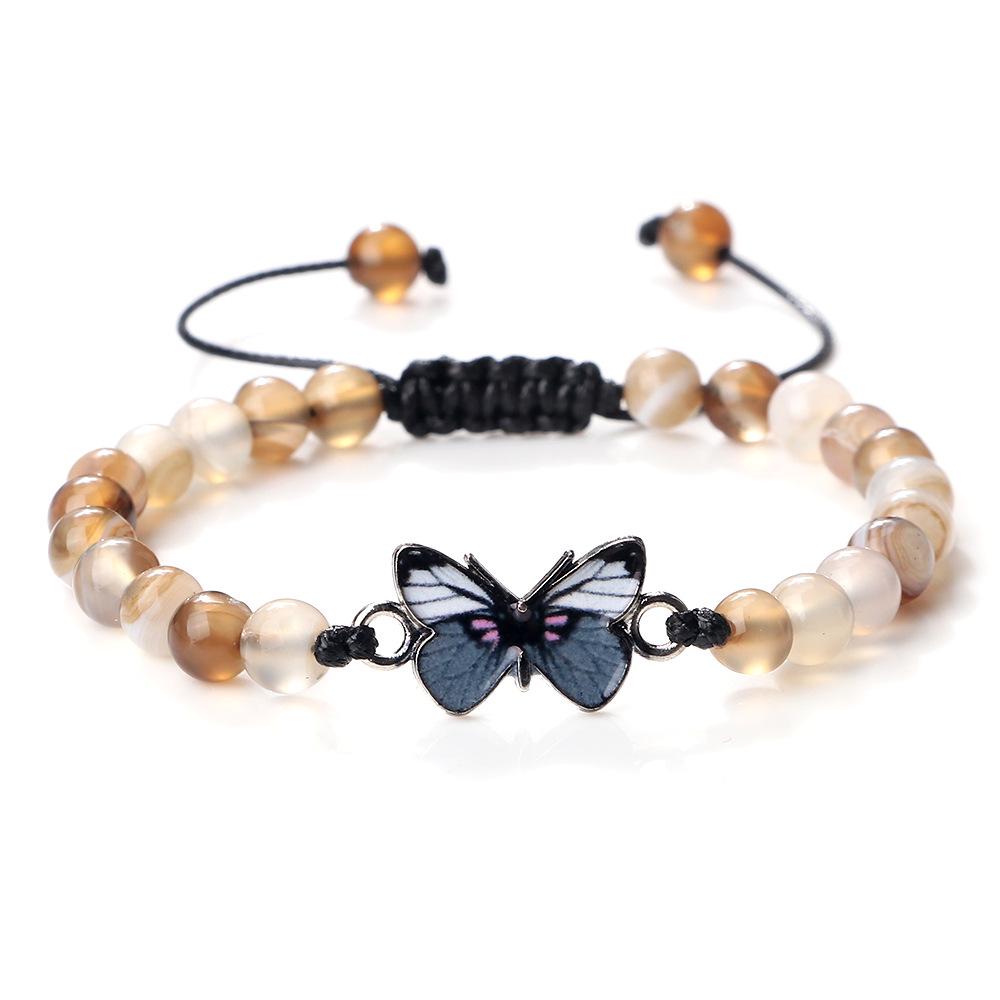 6mm Multicolor Butterfly Beaded Rope Bracelet, Adjustable Friendship Gift for Her