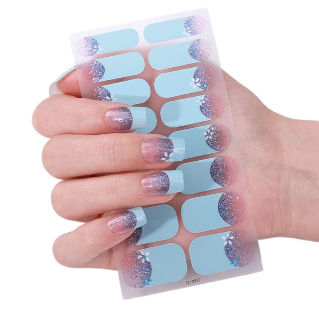 French Tip Gels Nail Strips Glittering Gels Nail Sticker Lovely Nail Polish Strips Gels Nail Wrap Nail Art Sticker