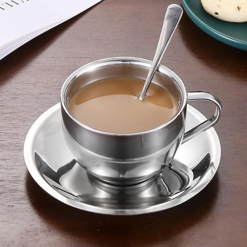 Набор чашек для кофе и чая из нержавеющей стали 304 с двойными стенками и ложкой